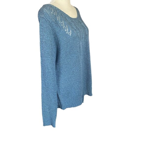 Carolyn Taylor women's large pullover blue long sleeve scoop neck sweater top - Picture 2 of 10